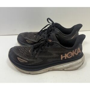 Hoka One One Clifton 9 Womens Shoe Sz 7.5 B Running Black Copper Lace-Up Sneaker